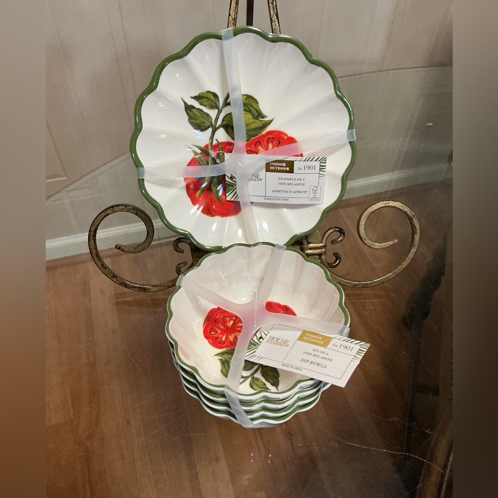 NEW House & Garden 8 Pcs  Fields Dessert Plates 6”& Bowls 4.5”Melamine Tomatoes